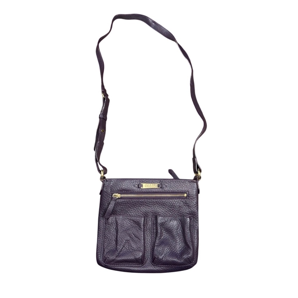 Cole Haan Purple Pebbled Leather Crossbody Bag Gold Hardware Multi Pocket